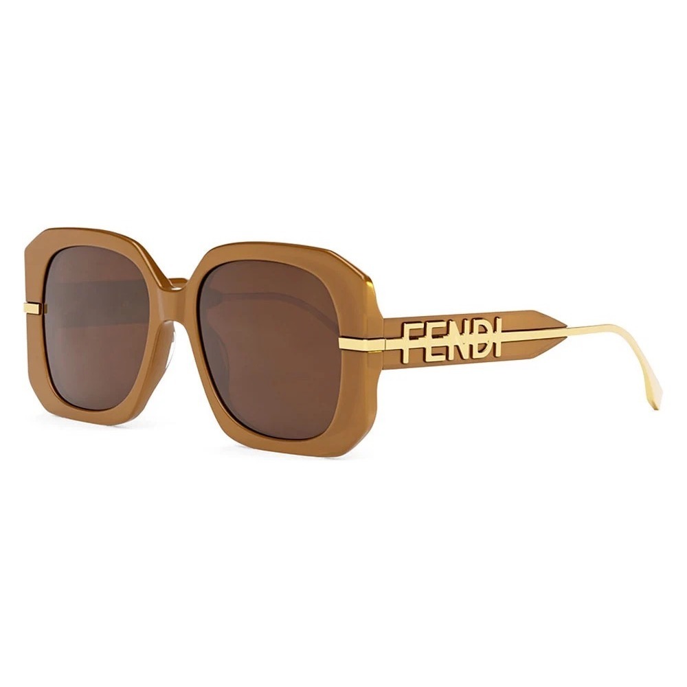 Fendi Fendigraphy Sunglasses‎ 55mm Shiny Milky Amber Oversized Square Logo Chic